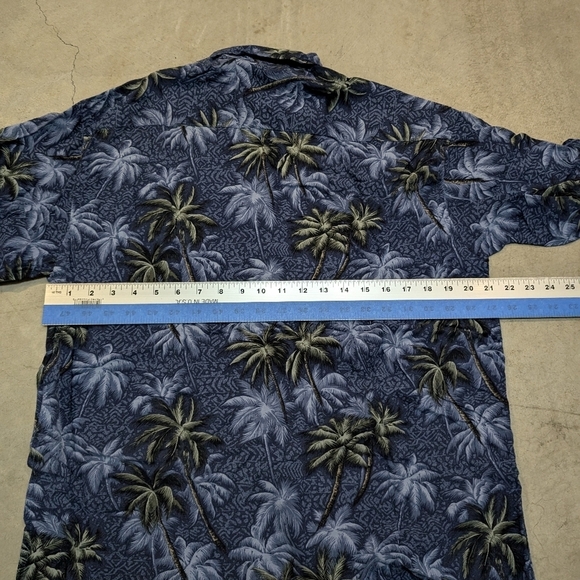 VTG 90s Pierre Cardin Rayon Hawaiian Shirt Palm Trees Blue Mens L Korea - Picture 5 of 5
